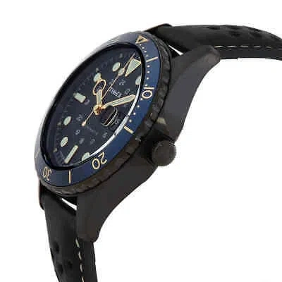 Pre-owned Timex Mens Automatic Wristwatch  Navy Tw2v41400 Leather Black Sub 100mt
