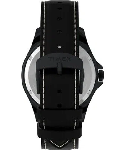 Pre-owned Timex Mens Automatic Wristwatch  Navy Tw2v41400 Leather Black Sub 100mt