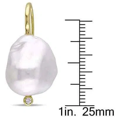 Pre-owned Amour 14-14.5 Mm Cultured Freshwater Baroque Pearl And Diamond Hook Earrings In In Gold