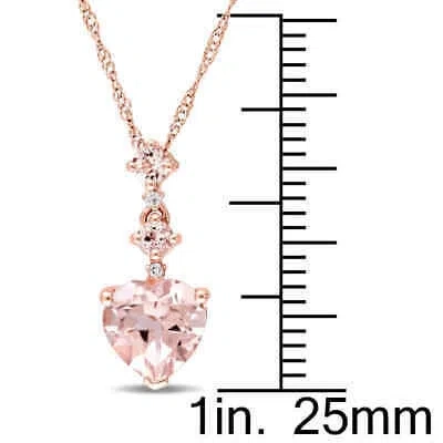 Pre-owned Amour Heart-cut Morganite And Diamond Accent Tiered Dangle Necklace In 14k Rose In Pink