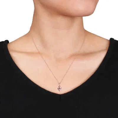 Pre-owned Amour Heart-cut Morganite And Diamond Accent Tiered Dangle Necklace In 14k Rose In Pink