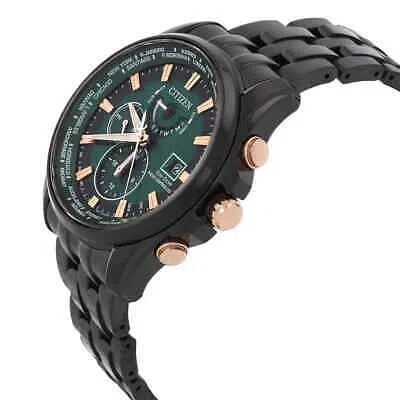 Pre-owned Citizen Perpetual Alarm World Time Eco-drive Gmt Green Dial Men's Watch