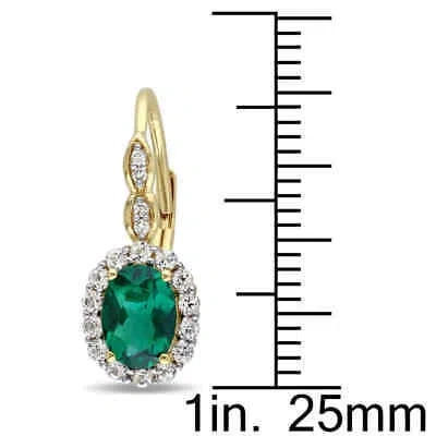 Pre-owned Amour Oval Shape Created Emerald, White Topaz And Diamond Accent Vintage In Yellow
