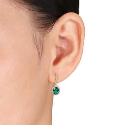 Pre-owned Amour Oval Shape Created Emerald, White Topaz And Diamond Accent Vintage In Yellow