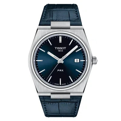 Pre-owned Tissot T-classic Prx 40mm Quartz Blue Dial Leather Strapwatch T1374101604100