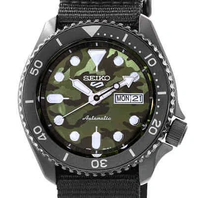 Pre-owned Seiko 5 Sports Automatic Green Camouflage Dial Men's Watch Srpj37k1