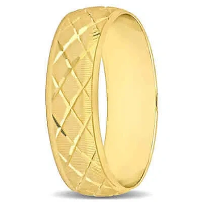 Pre-owned Amour Men's 6mm Lattice Wedding Band In 14k Yellow Gold