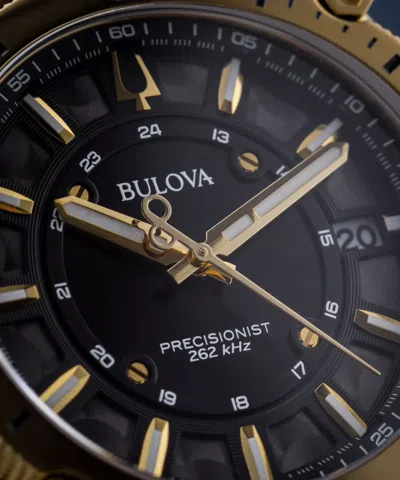 Pre-owned Bulova Precisionist Sapphire Crystal Black Dial Leather Band Men's Watch 97b216