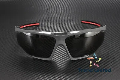 Pre-owned Prada Linea Rossa Ps 07ys Dg006f Black Rubber Dark Grey 76 Mm Men's Sunglasses In Gray