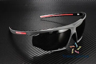 Pre-owned Prada Linea Rossa Ps 07ys Dg006f Black Rubber Dark Grey 76 Mm Men's Sunglasses In Gray