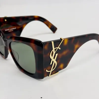 Pre-owned Saint Laurent Blaze Ysl Slm119 002 Brown Green Bold Cassandre Logo Sunglass 119