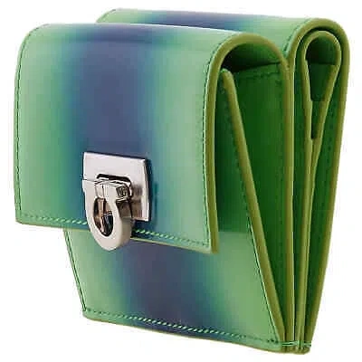 Pre-owned Ferragamo Gancini Clasp Wanda Compact Wallet 220434 763141 In Green