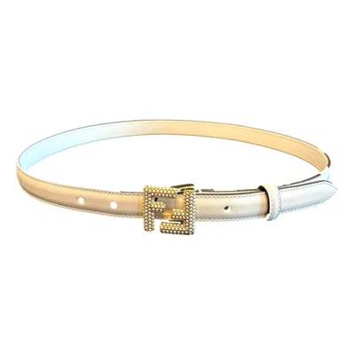 Pre-owned Fendi Ff Studded Skinny Ivory Latte Belt Size 85