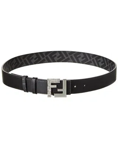 Pre-owned Fendi Squared Ff Reversible Leather Belt Men's In Black