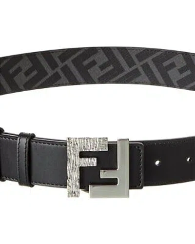 Pre-owned Fendi Squared Ff Reversible Leather Belt Men's In Black