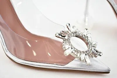 Pre-owned Amina Muaddi 95 Begum Pump Pvc Clear Transparent Glass Crystal Sandal Heel 38
