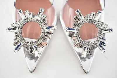 Pre-owned Amina Muaddi 95 Begum Pump Pvc Clear Transparent Glass Crystal Sandal Heel 38