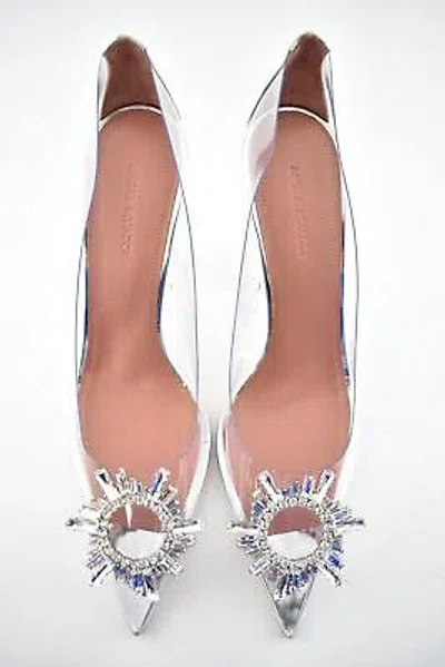Pre-owned Amina Muaddi 95 Begum Pump Pvc Clear Transparent Glass Crystal Sandal Heel 38