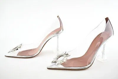 Pre-owned Amina Muaddi 95 Begum Pump Pvc Clear Transparent Glass Crystal Sandal Heel 38