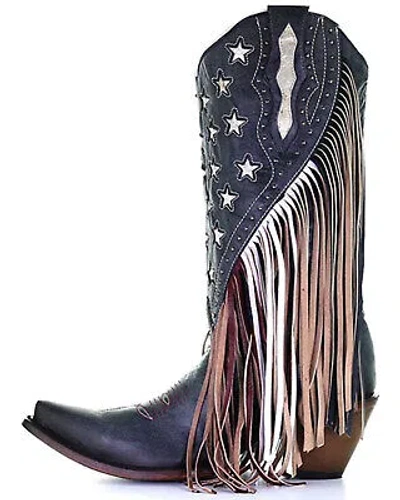 Pre-owned Corral Boots Corral Women's Lamb Stars Inlay And Studs Western Boot - Snip Toe - C3749 In Blue
