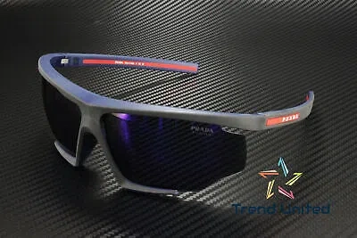 Pre-owned Prada Linea Rossa Ps 07ys 13k05u Black Red Rubber Blue 76 Mm Men's Sunglasses In Blue Mirror