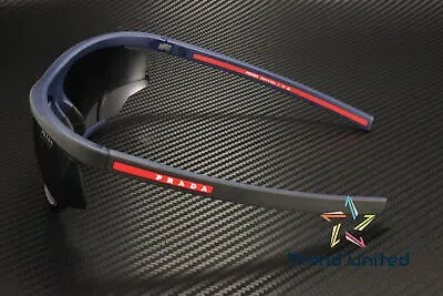 Pre-owned Prada Linea Rossa Ps 07ys 13k05u Black Red Rubber Blue 76 Mm Men's Sunglasses In Blue Mirror