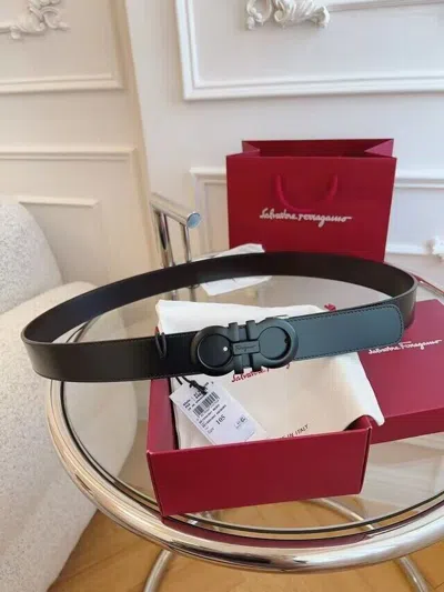 Pre-owned Ferragamo Salvatore  Reversible Black And Brown Belt Black Buckle Size 105/42