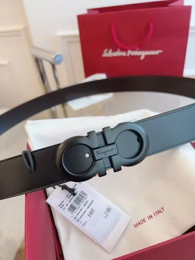 Pre-owned Ferragamo Salvatore  Reversible Black And Brown Belt Black Buckle Size 105/42