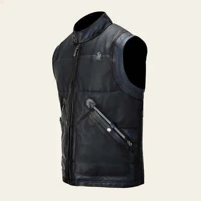 Pre-owned Cuadra H353bob -  Blue Casual Leather Vest For Men