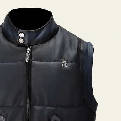 Pre-owned Cuadra H353bob -  Blue Casual Leather Vest For Men