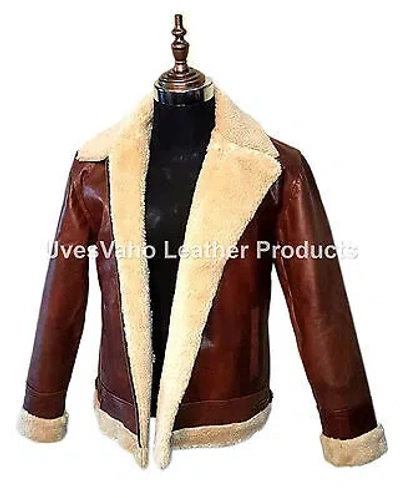 Pre-owned Handmade Men's Aviator Brown B3 Style Cow-hide Real Leather Bomber Flying Jacket