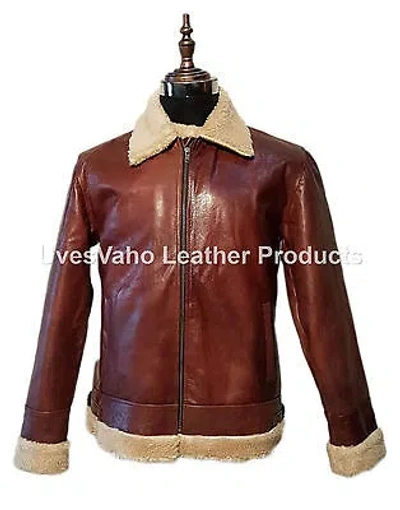 Pre-owned Handmade Men's Aviator Brown B3 Style Cow-hide Real Leather Bomber Flying Jacket
