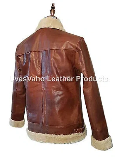 Pre-owned Handmade Men's Aviator Brown B3 Style Cow-hide Real Leather Bomber Flying Jacket