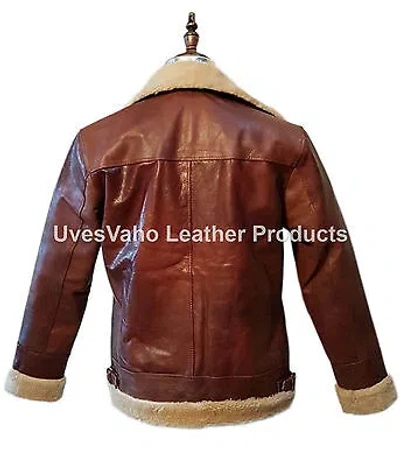 Pre-owned Handmade Men's Aviator Brown B3 Style Cow-hide Real Leather Bomber Flying Jacket