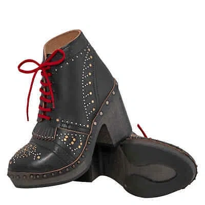 Pre-owned Burberry Riveted Antrim Leather Block-heel Clog Boots In Black