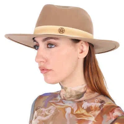 Pre-owned Maison Michel True Camel Kyra Iconic Wool Felt Fedora Hat In Beige