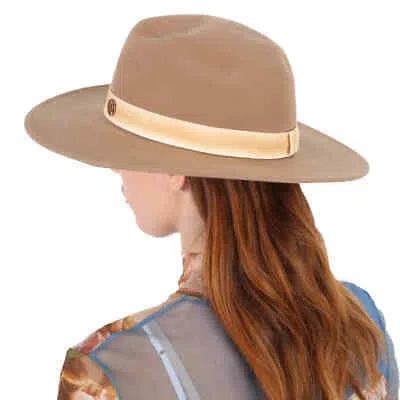 Pre-owned Maison Michel True Camel Kyra Iconic Wool Felt Fedora Hat In Beige