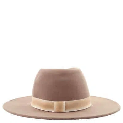 Pre-owned Maison Michel True Camel Kyra Iconic Wool Felt Fedora Hat In Beige