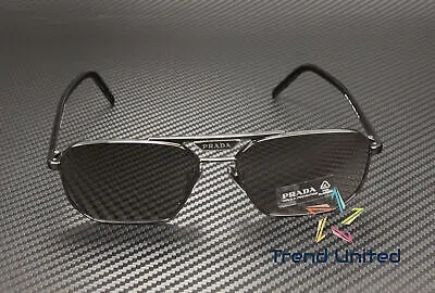 Pre-owned Prada Pr 58ys 1ab5s0 Rectangle Black Dark Grey 57 Mm Men's Sunglasses In Gray