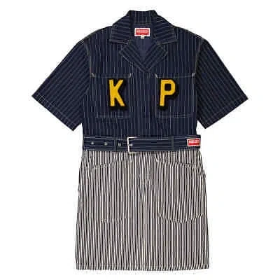 Pre-owned Kenzo Ladies Rinse Blue Denim Paris Striped Shirt Dress