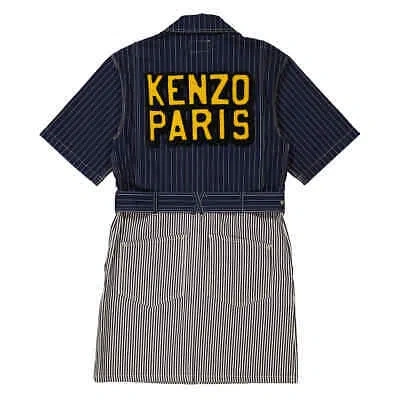 Pre-owned Kenzo Ladies Rinse Blue Denim Paris Striped Shirt Dress
