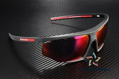 Pre-owned Prada Linea Rossa Ps 07ys Dg010a Black Rubber Mirror Orange 76mm Mens Sunglasses