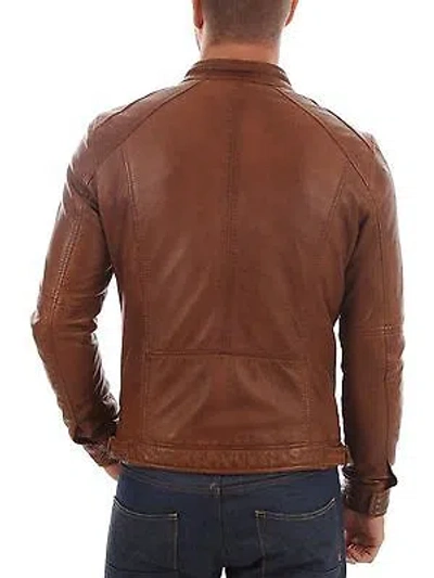 Pre-owned Handmade Men's Tan Brown Designer Jacket Slim Fit Lambskin Leather Jacket U654