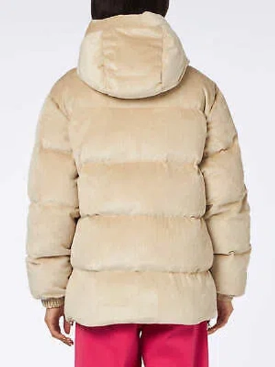 Pre-owned Saint Barth Mc2  Woman Beige Corduroy Down Padded Jacket With Hoodie In White