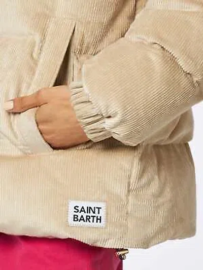 Pre-owned Saint Barth Mc2  Woman Beige Corduroy Down Padded Jacket With Hoodie In White