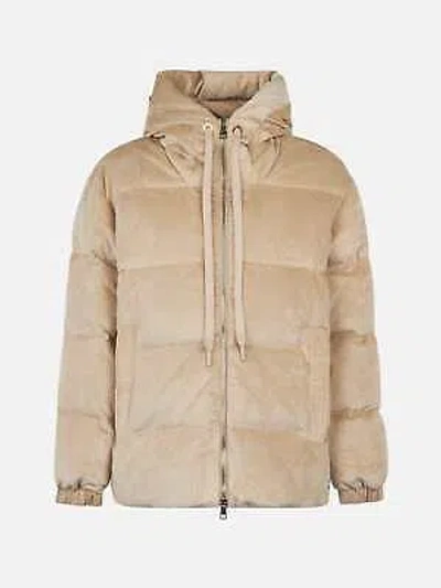 Pre-owned Saint Barth Mc2  Woman Beige Corduroy Down Padded Jacket With Hoodie In White