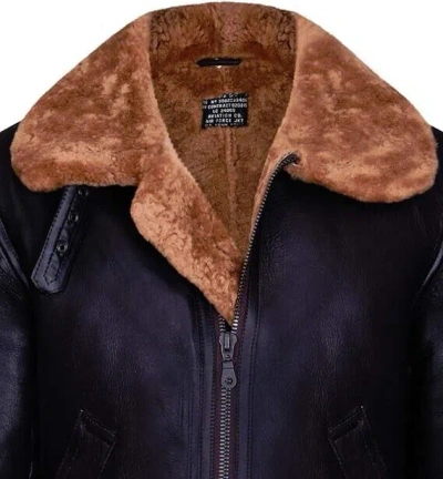 Pre-owned Handmade Men's Aviator Ginger Brown B3 Real Shearling Sheepskin Leather Bomber Flying Jac