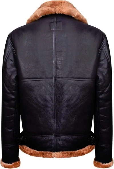 Pre-owned Handmade Men's Aviator Ginger Brown B3 Real Shearling Sheepskin Leather Bomber Flying Jac