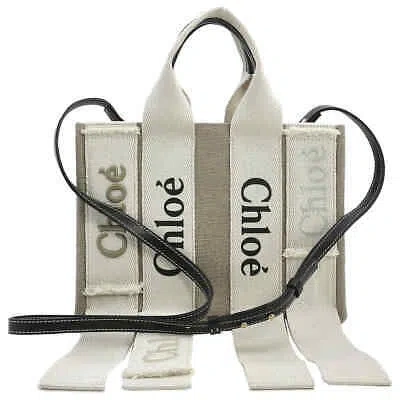 Pre-owned Chloé Chloe Sand Linen Woody Small Logo Tote Chc23ss369j7220h