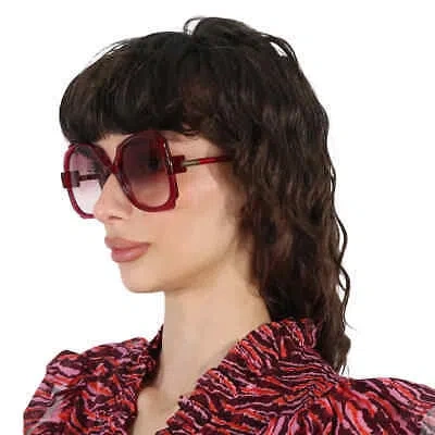 Pre-owned Gucci Violet Gradient Irregular Ladies Sunglasses Gg1431s 003 57 Gg1431s 003 57 In Purple